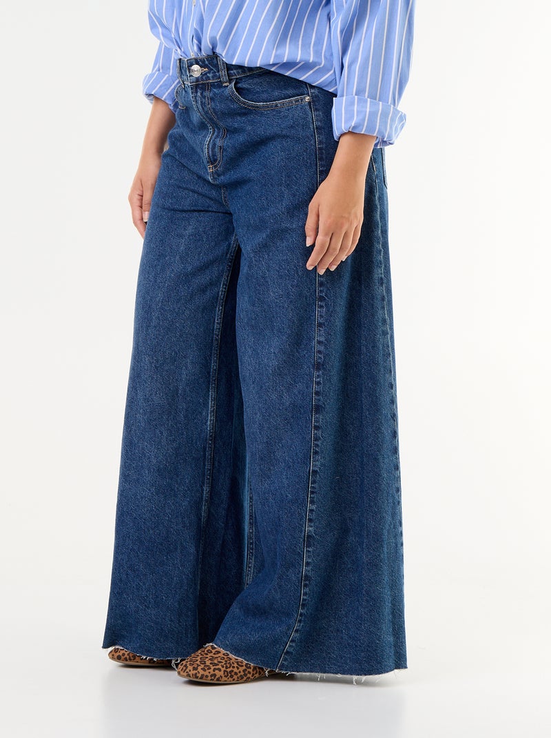 Wide leg jeans met onafgewerkte zomen Blauw - Kiabi