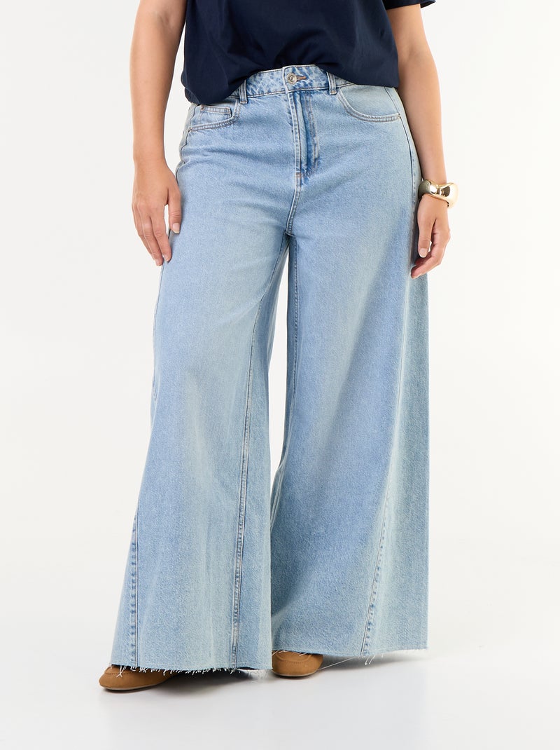 Wide leg jeans met onafgewerkte zomen Blauw - Kiabi