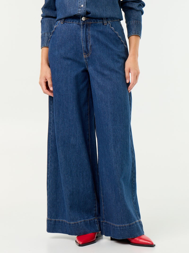 Wide leg-jeans met uitgesneden zakken Blauw - Kiabi
