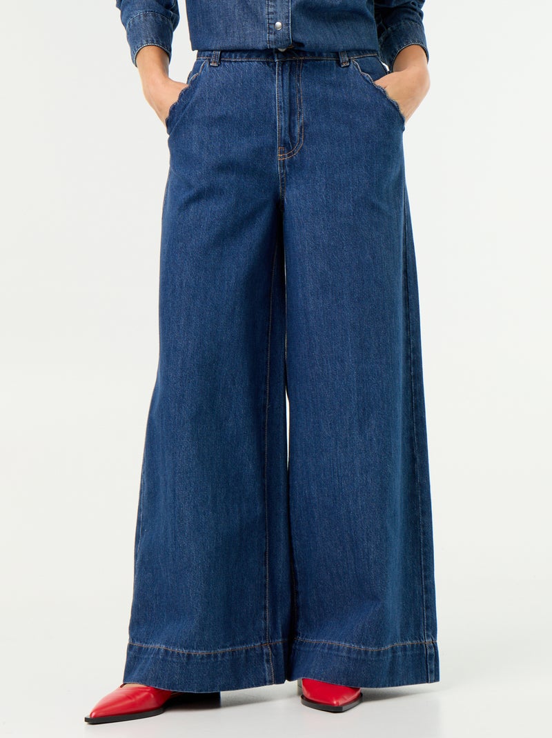 Wide leg-jeans met uitgesneden zakken Blauw - Kiabi