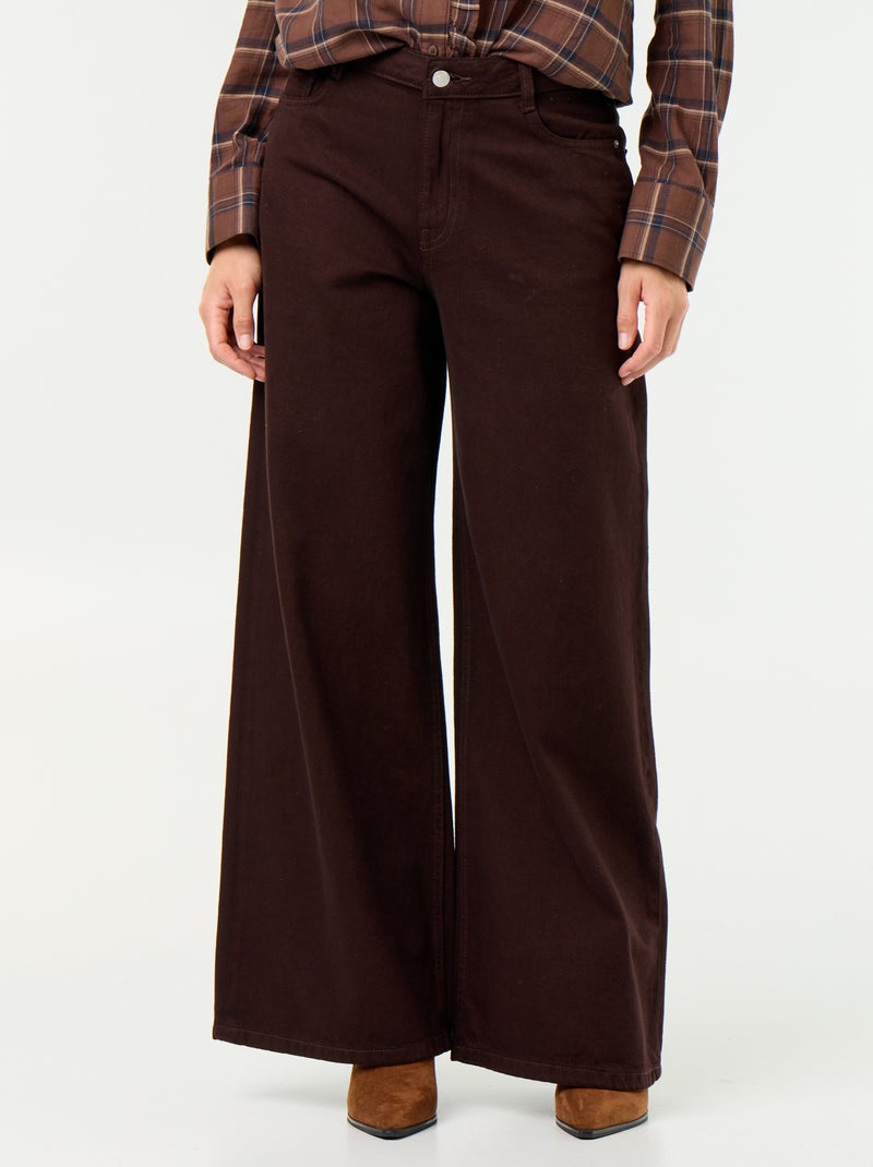 Wide leg jeans / wijde pasvorm met motief Bruin - Kiabi