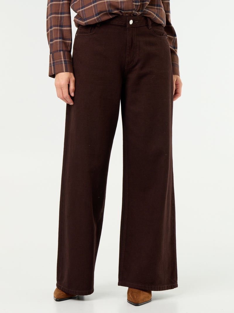 Wide leg jeans / wijde pasvorm met motief Bruin - Kiabi