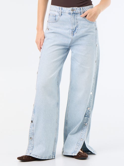Wide leg jeans / wijde pasvorm met sierdrukknopen aan de zijkanten - Kiabi