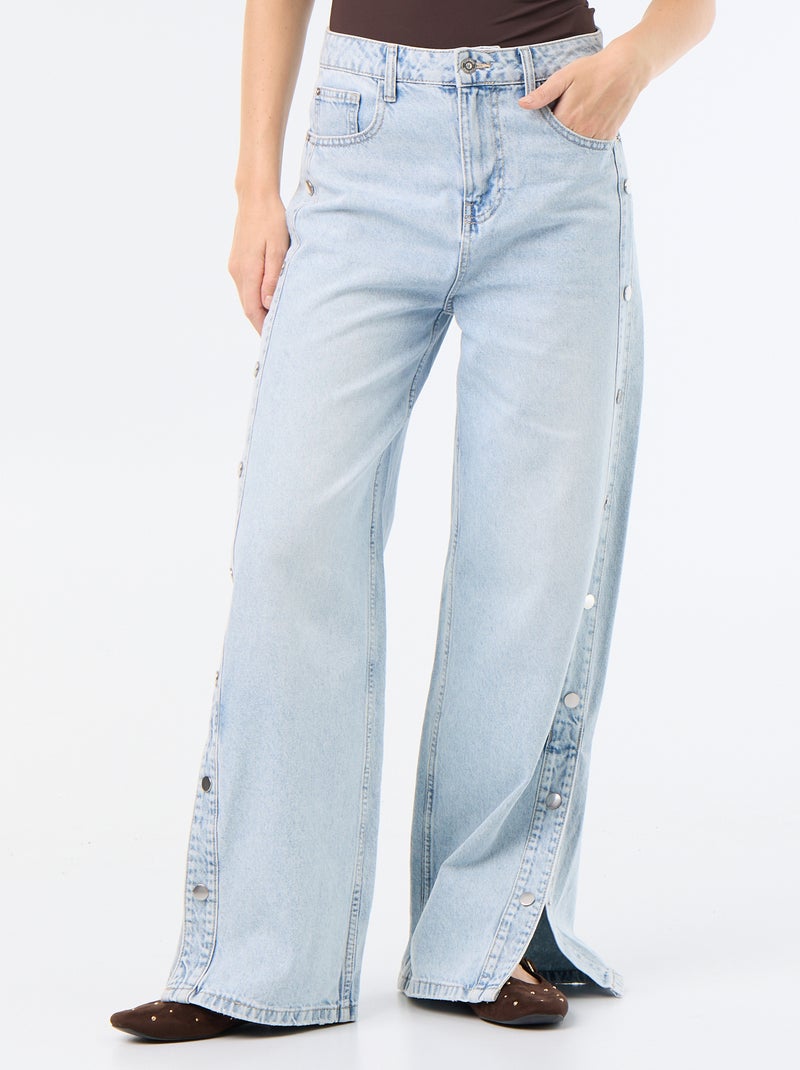 Wide leg jeans / wijde pasvorm met sierdrukknopen aan de zijkanten Blauw - Kiabi