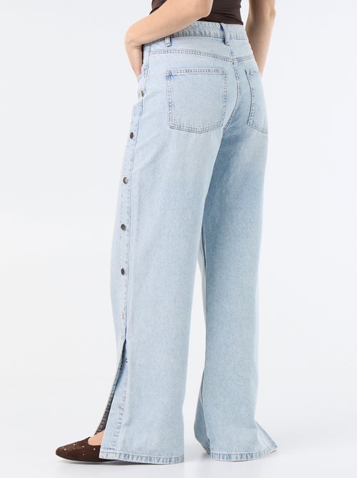 Wide leg jeans / wijde pasvorm met sierdrukknopen aan de zijkanten - Kiabi