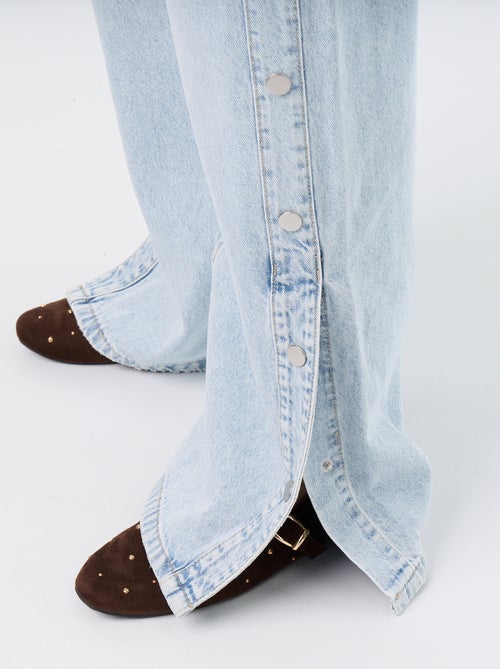 Wide leg jeans / wijde pasvorm met sierdrukknopen aan de zijkanten - Kiabi