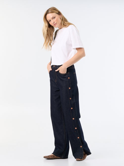 Wide leg jeans / wijde pasvorm met sierdrukknopen aan de zijkanten - Kiabi