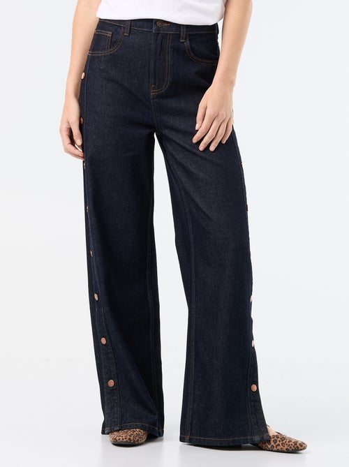 Wide leg jeans / wijde pasvorm met sierdrukknopen aan de zijkanten - Kiabi