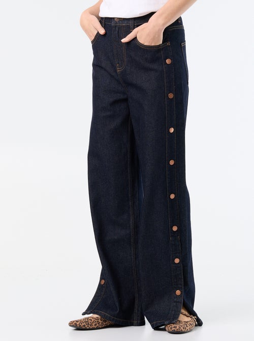 Wide leg jeans / wijde pasvorm met sierdrukknopen aan de zijkanten - Kiabi