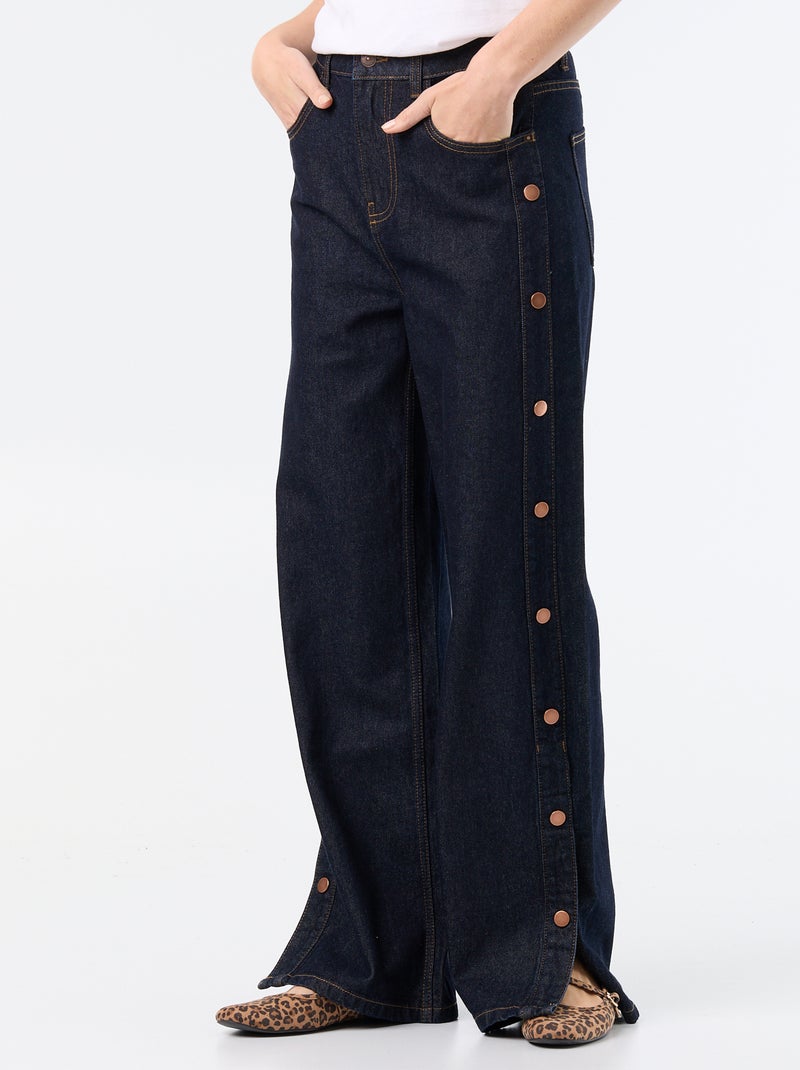 Wide leg jeans / wijde pasvorm met sierdrukknopen aan de zijkanten Blauw - Kiabi
