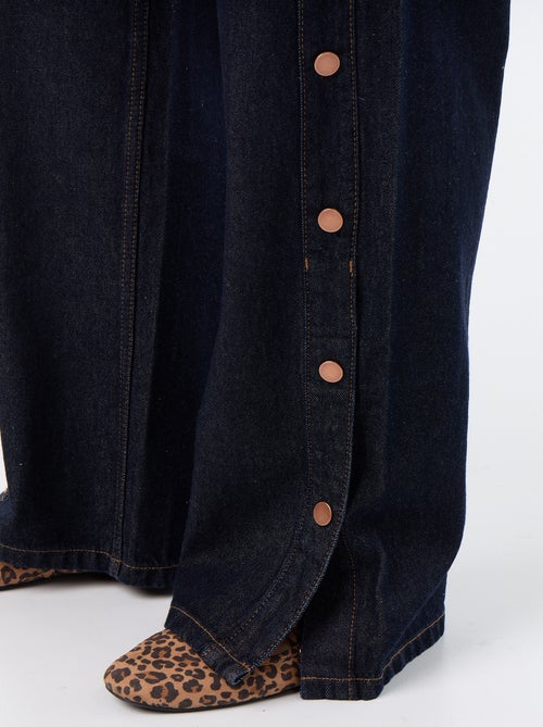 Wide leg jeans / wijde pasvorm met sierdrukknopen aan de zijkanten - Kiabi