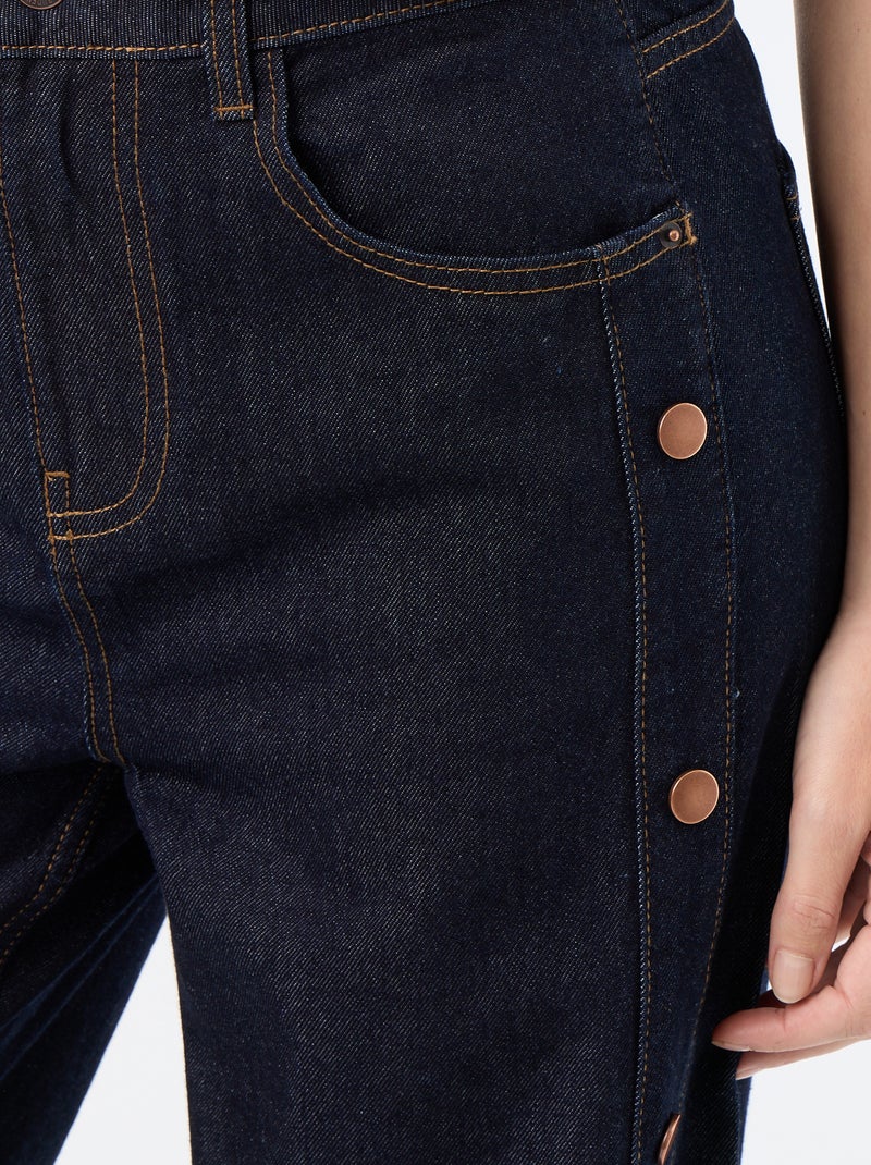Wide leg jeans / wijde pasvorm met sierdrukknopen aan de zijkanten Blauw - Kiabi