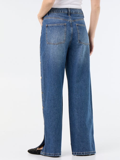 Wide leg jeans / wijde pasvorm met sierdrukknopen aan de zijkanten - Kiabi