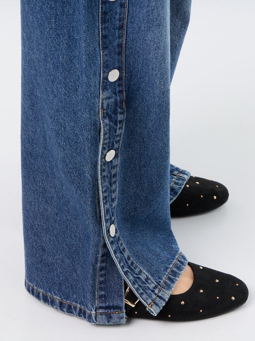 Wide leg jeans / wijde pasvorm met sierdrukknopen aan de zijkanten - Kiabi