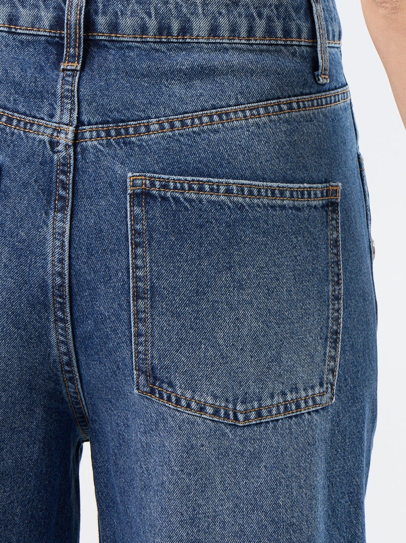 Wide leg jeans / wijde pasvorm met sierdrukknopen aan de zijkanten Blauw - Kiabi