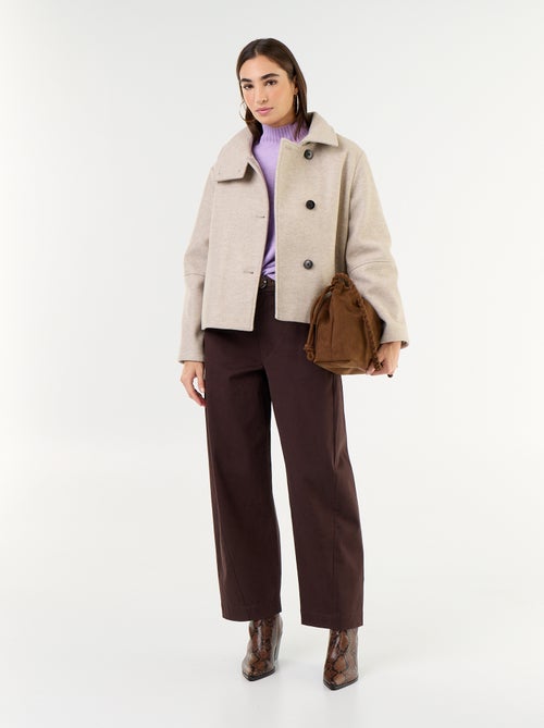 Wijd barrel-model pantalon met imitatielederen riem - Kiabi