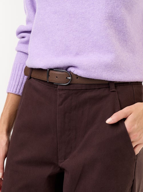 Wijd barrel-model pantalon met imitatielederen riem - Kiabi