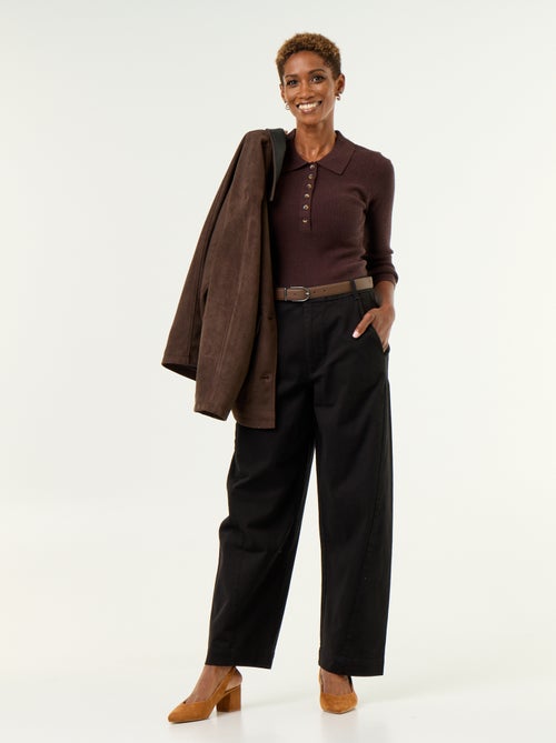 Wijd barrel-model pantalon met imitatielederen riem - Kiabi