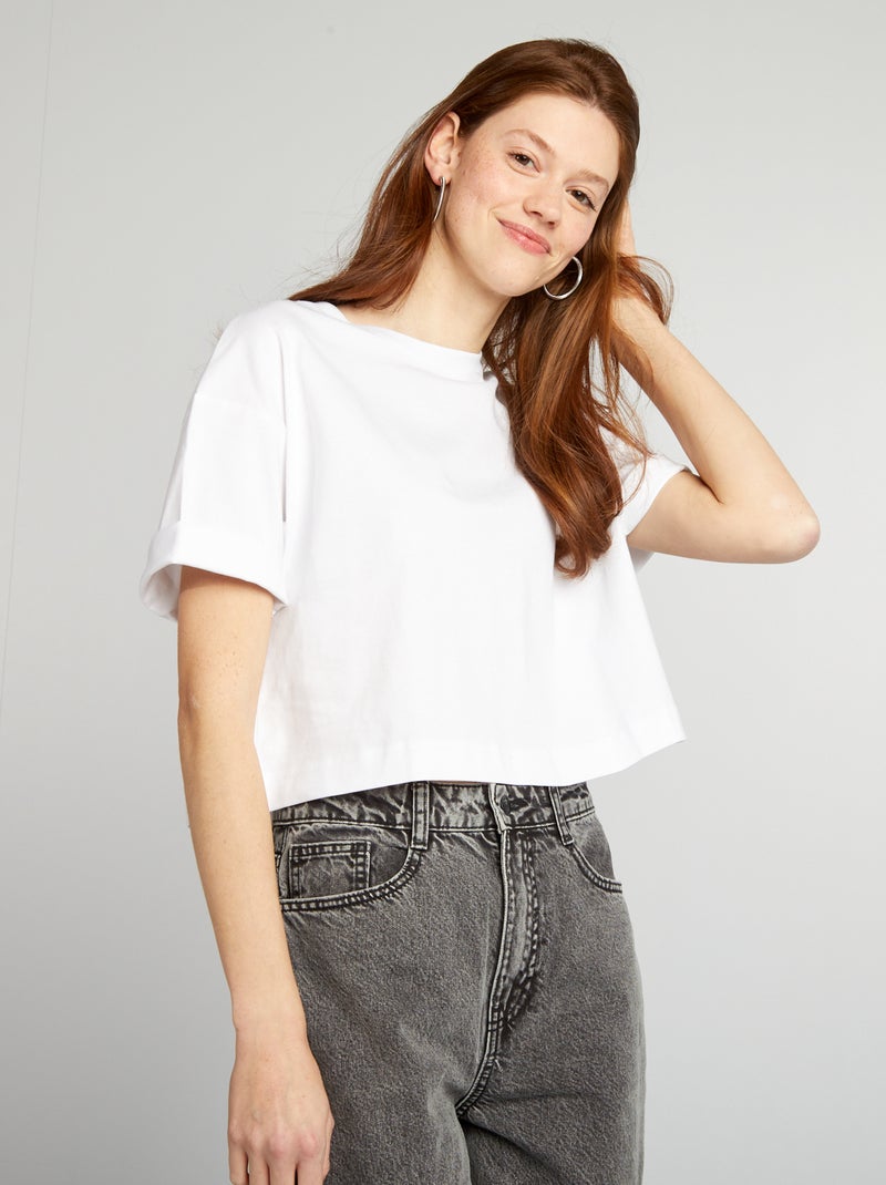 Wijd cropped T-shirt wit - Kiabi