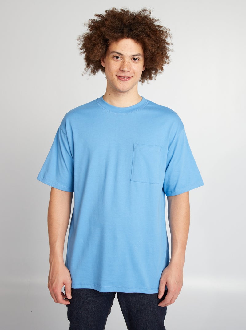 Wijd, effen T-shirt BLAUW - Kiabi