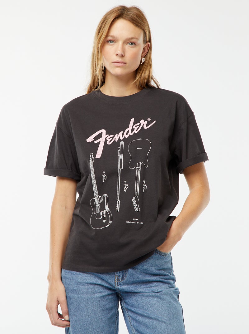 Wijd T-shirt met 'Fender'-print ZWART - Kiabi