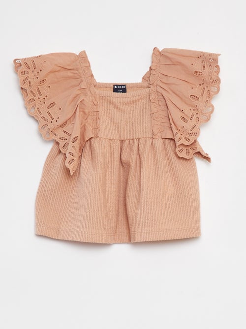 Wijd T-shirt met korte mouwen met broderie anglaise - Kiabi