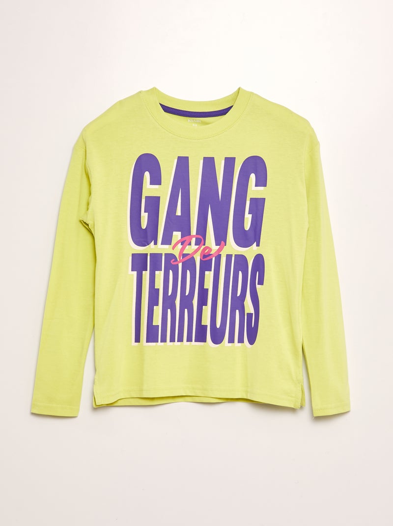 Wijd T-shirt met lange mouw - Broer en zus GEEL - Kiabi
