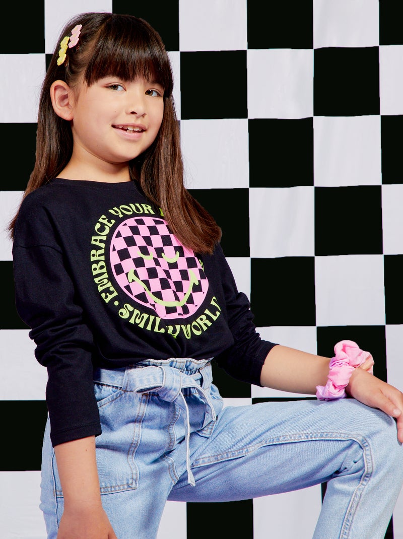 Wijd T-shirt met lange mouwen 'Smiley World' ZWART - Kiabi