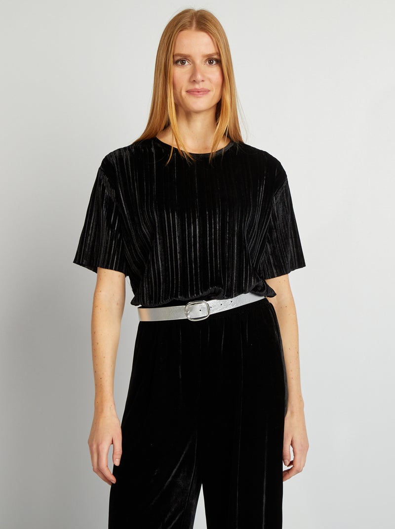 Wijd T-shirt van corduroy zwart - Kiabi