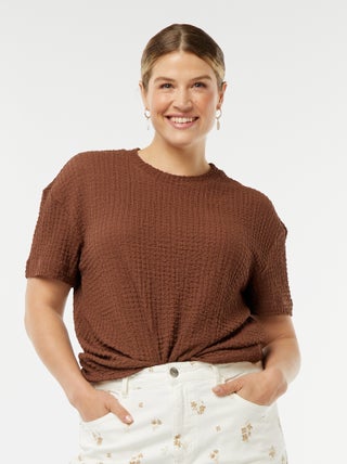 Wijd T-shirt van wafeltricot
