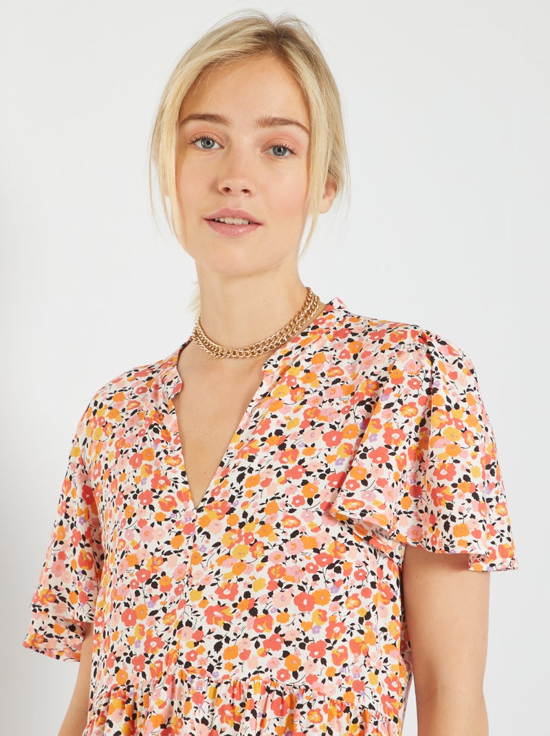 Wijd uitlopende jurk met bloemen 'JDY' - ROOD - Kiabi - 25.00