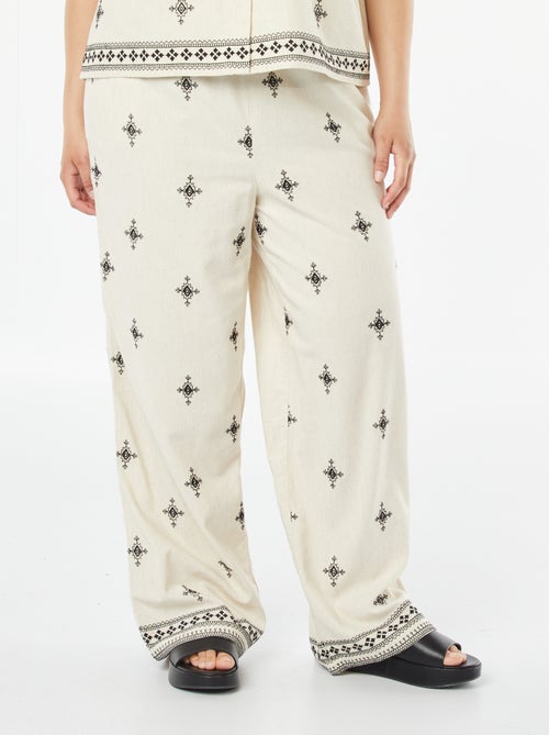 Wijde 3/4-broek met borduursel - Kiabi