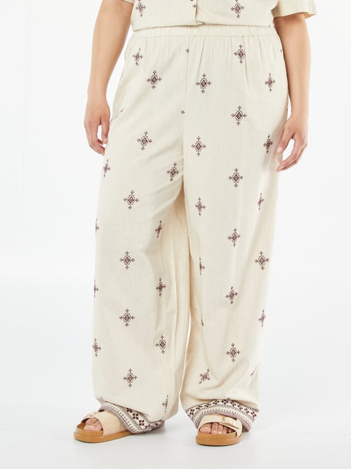 Wijde 3/4-broek met borduursel - Kiabi