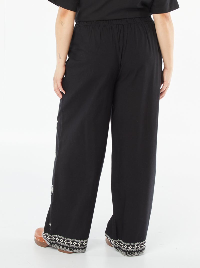 Wijde 3/4-broek met borduursel zwart - Kiabi