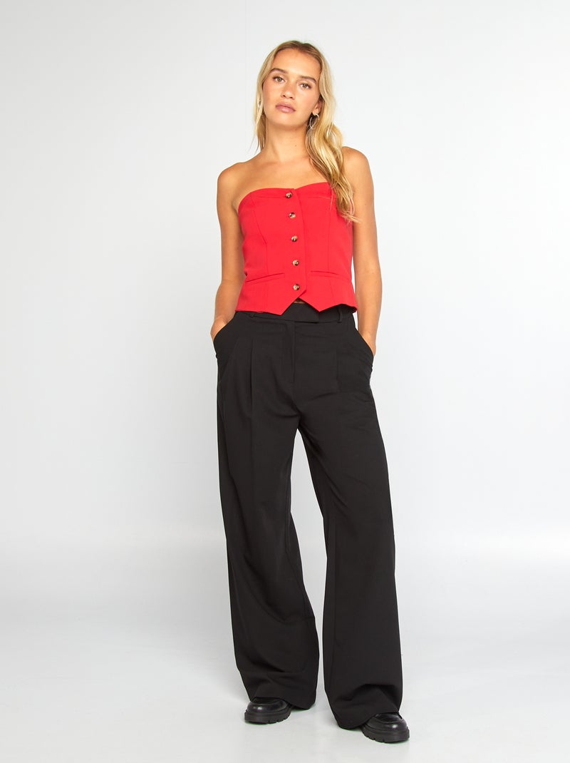 Wijde broek in gekleed model zwart - Kiabi