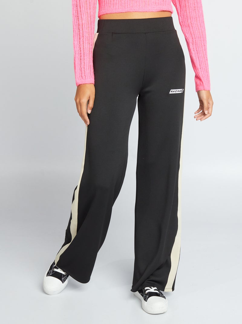 Wijde broek in racingstijl ZWART - Kiabi