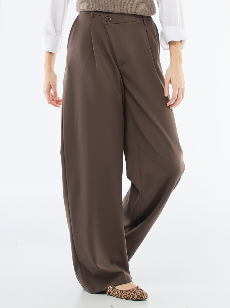 Wijde broek met asymmetrische opening Bruin - Kiabi