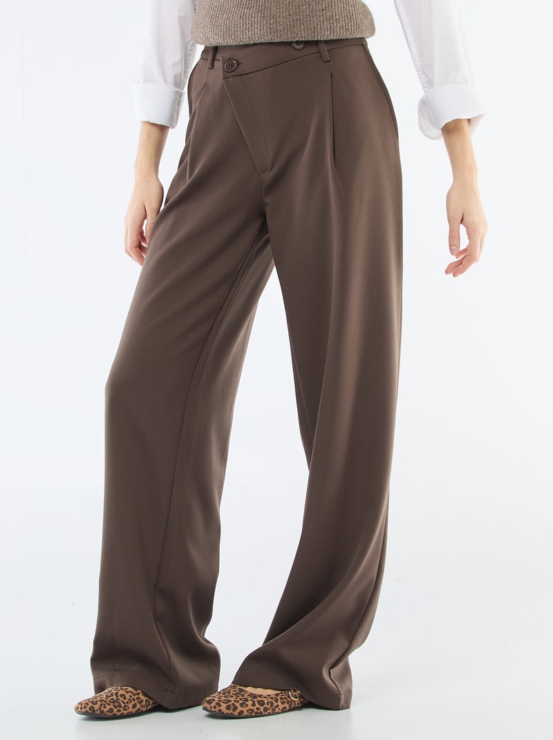 Wijde broek met asymmetrische opening Bruin - Kiabi