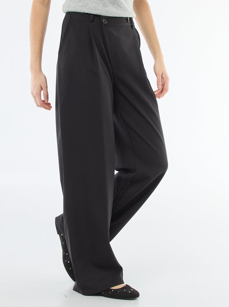 Wijde broek met asymmetrische opening Zwart - Kiabi