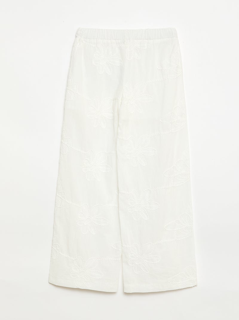 Wijde broek met borduursels Wit - Kiabi