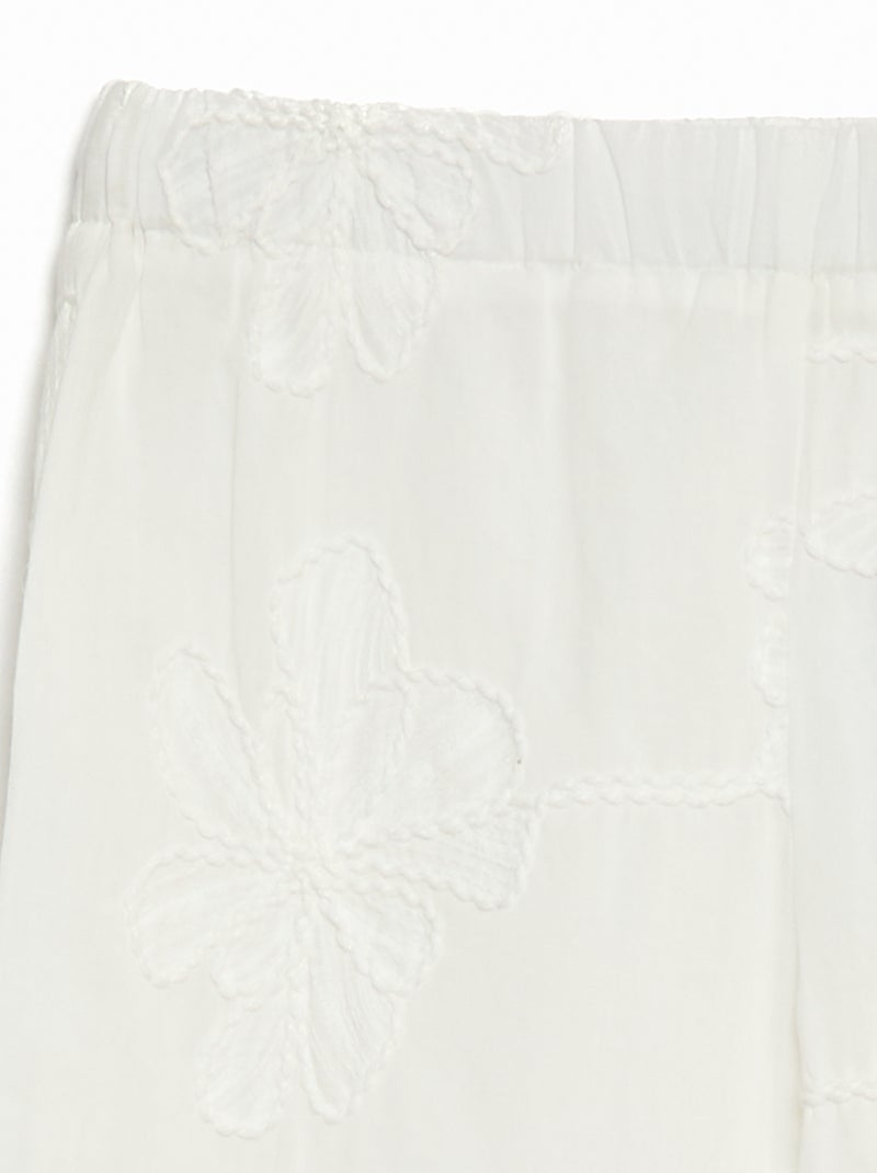 Wijde broek met borduursels Wit - Kiabi