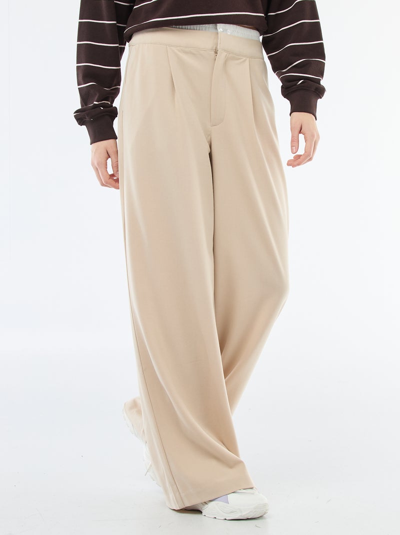 Wijde broek met boxer tailleband Biege - Kiabi