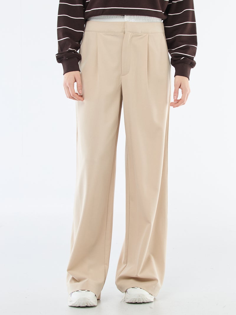 Wijde broek met boxer tailleband Biege - Kiabi