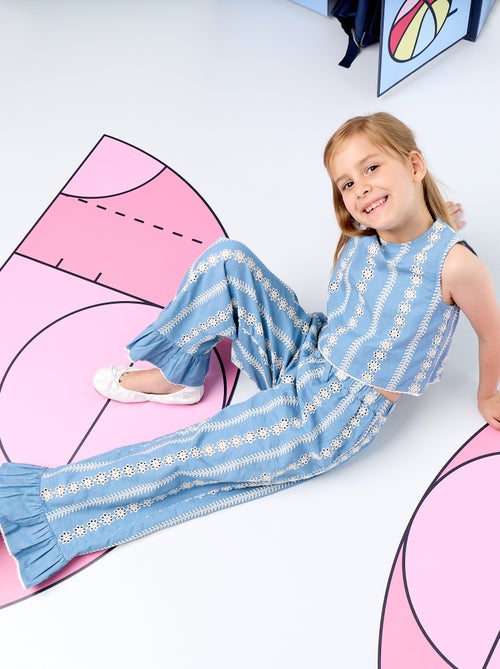 Wijde broek met broderie anglaise - Kiabi