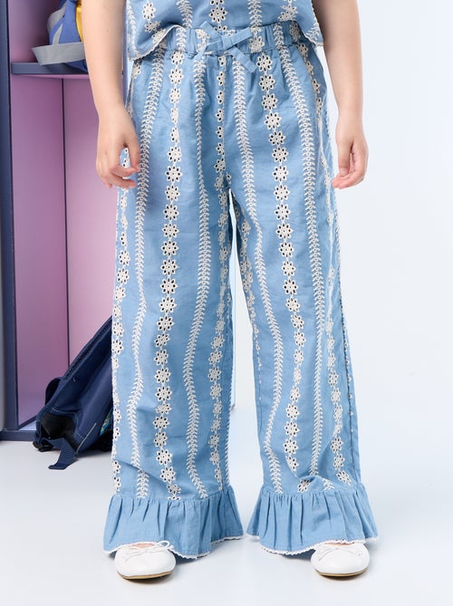 Wijde broek met broderie anglaise - Kiabi