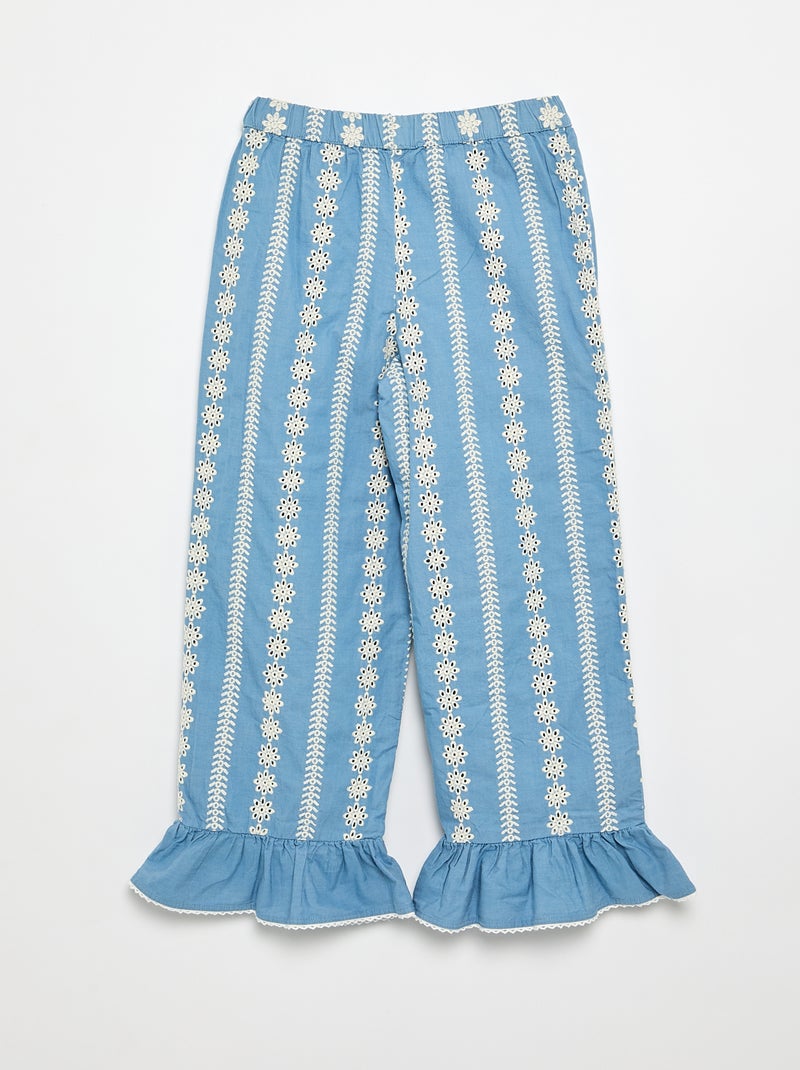 Wijde broek met broderie anglaise Blauw - Kiabi