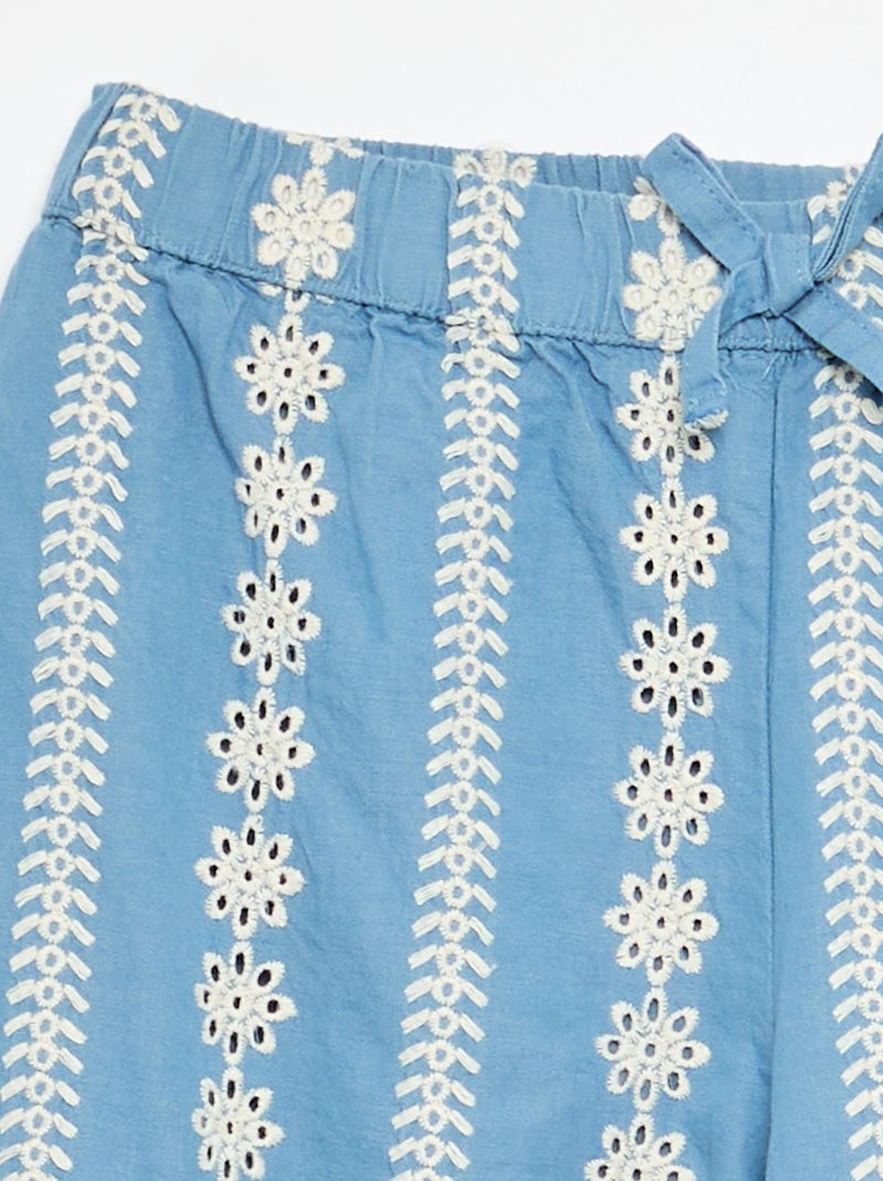 Wijde broek met broderie anglaise Blauw - Kiabi