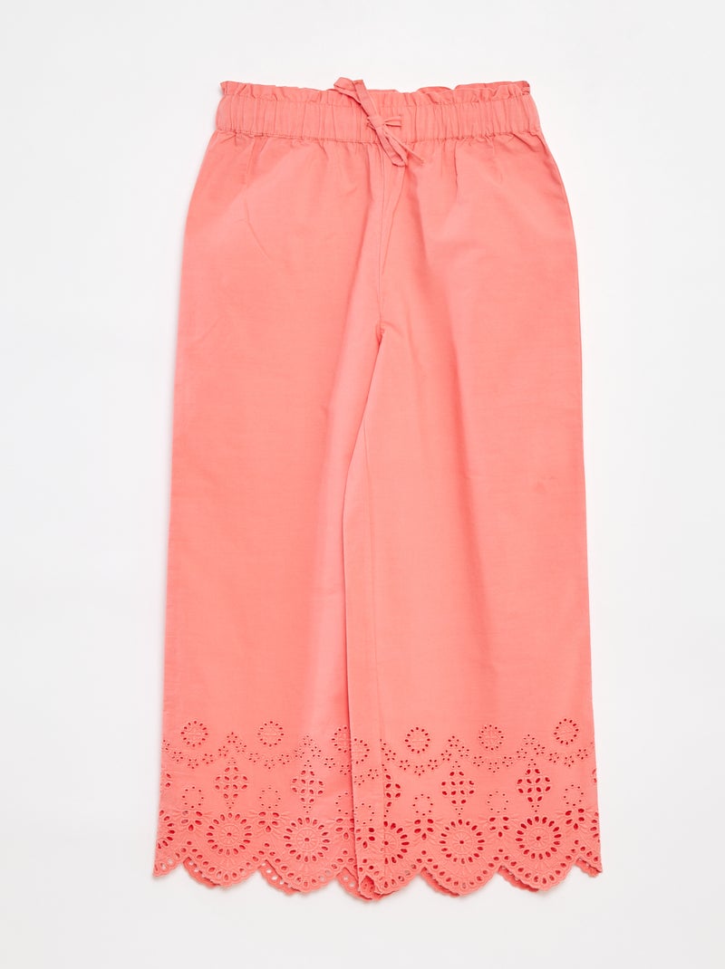 Wijde broek met broderie anglaise Rose - Kiabi