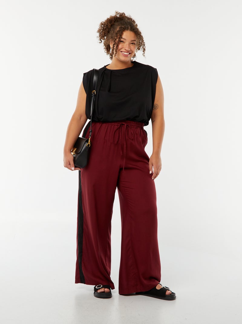 Wijde broek met contrasterende strepen Rood - Kiabi