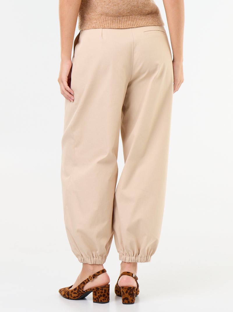 Wijde broek met elastische boorden Biege - Kiabi